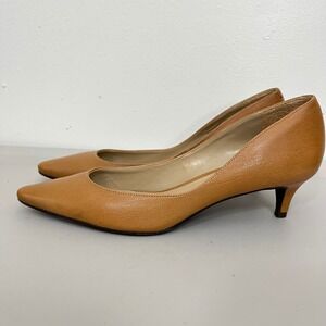 Talbots Kitten Heel Pumps 8B Tan Leather Pointed Toe Classic Office Timeless